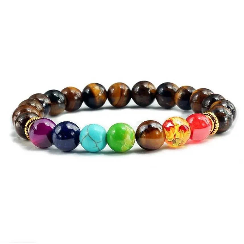 yoga 7 chakras stone beads bracelet strand women men healing energy stone yoga tiger eye howlite bracelets fashion jewelry