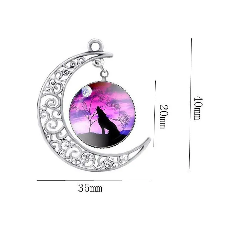Pendant Necklaces Totem Wolf Glass Cabochon Moon Time Gemstone Necklace Chains Sier Animal Models Fashion Jewelry For Women Gifts Drop Dhcpg