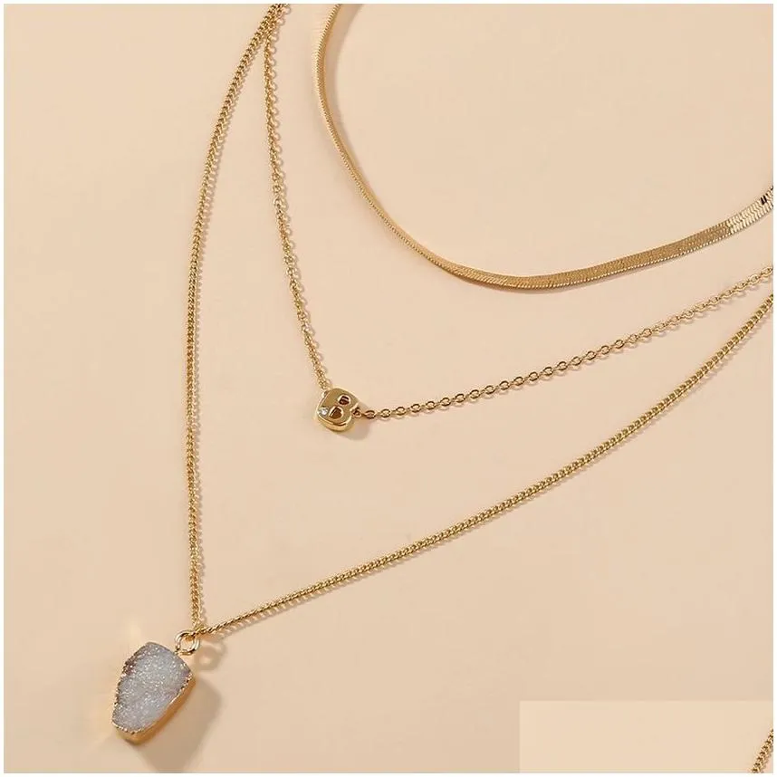 Pendant Necklaces Gold Chains Irregar Crystal Druse Pendant Necklace Mtilayer Wrap Necklaces Choker Women Fashion Jewelry Will And Dro Dhicd