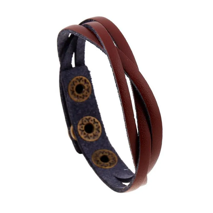 multilayer leather wrap bracelet button wristband bangle cuff for women men hip hop fashion jewelry