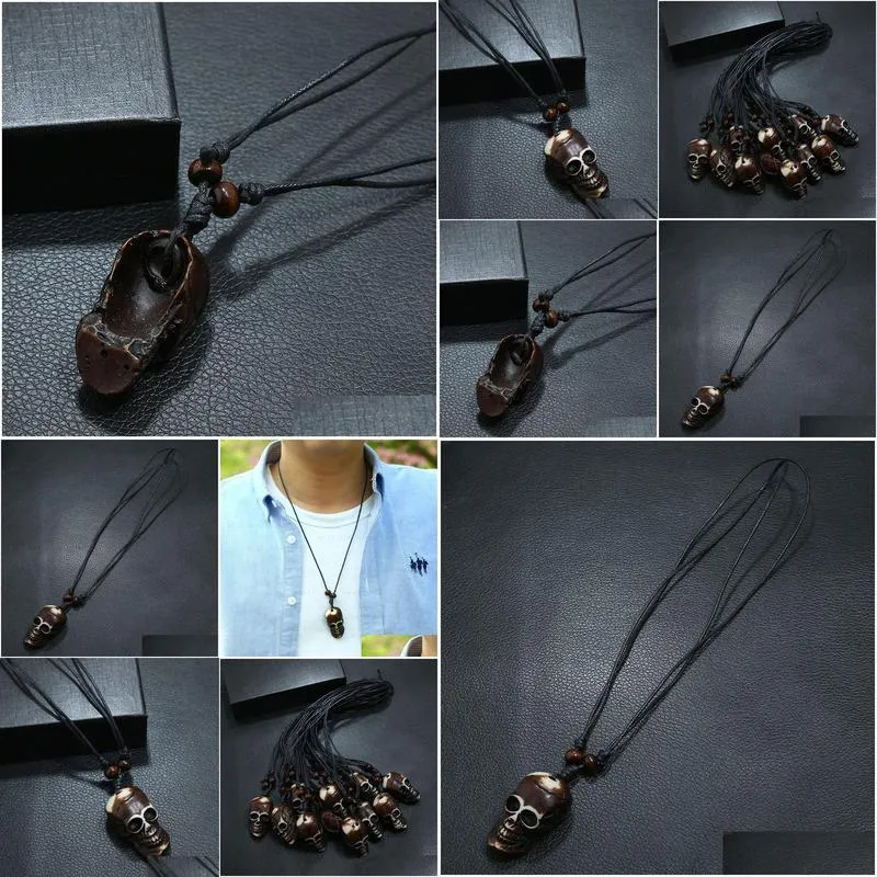 Pendant Necklaces Scpture Skl Head Necklaces Retro Pendant Long Chain Fashion Jewelry Necklace For Women Men Halloween Gift Drop Deliv Dh1Hr