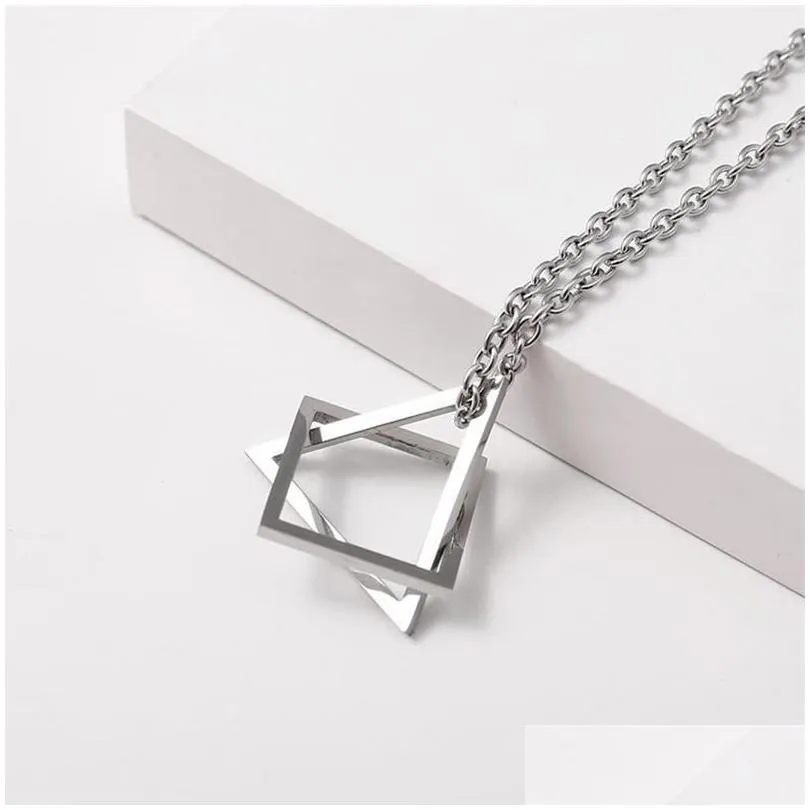 Pendant Necklaces Space Geometry Necklace Triangle Square Pendant Necklaces Personality Street Hip Hop Jewelry Couple Gifts Will And D Dhgj7