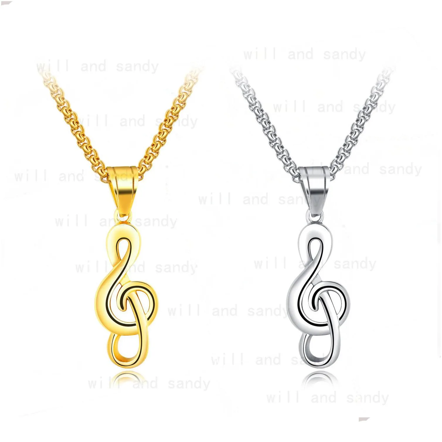 Pendant Necklaces Fashion Musical Note Necklace Pendant Stainless Steel 18K Gold Plated Music Symbol Necklaces For Men Women Hip Hop F Dhhky