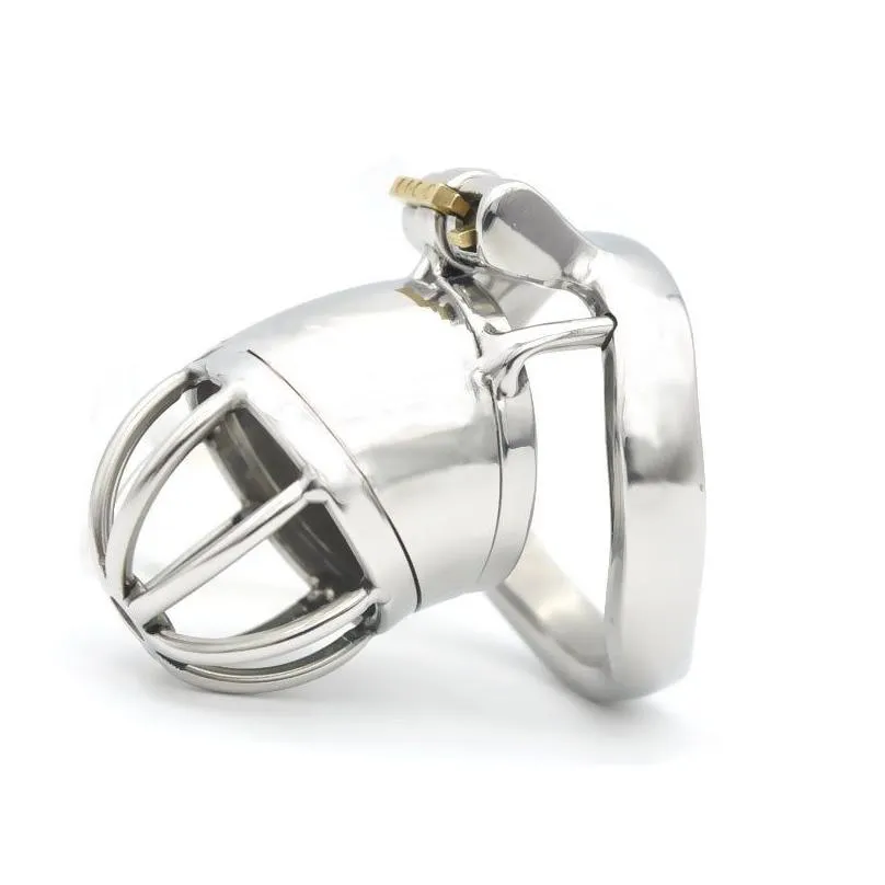 male standard stainless steel chastity cage urethral catheter barbed spike ring medium locking belt device drain tube