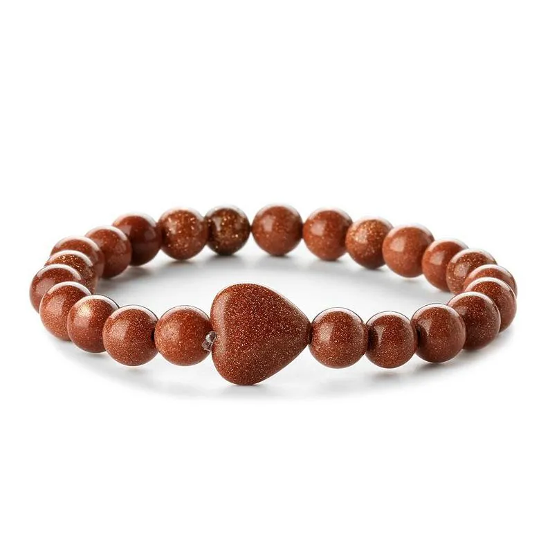 Chain Fashion Agate Tigers Eye Stone Bracelet Love Heart Shape Beaded Elastic Bracelets Drop Delivery Jewelry Bracelets Dh3Fz