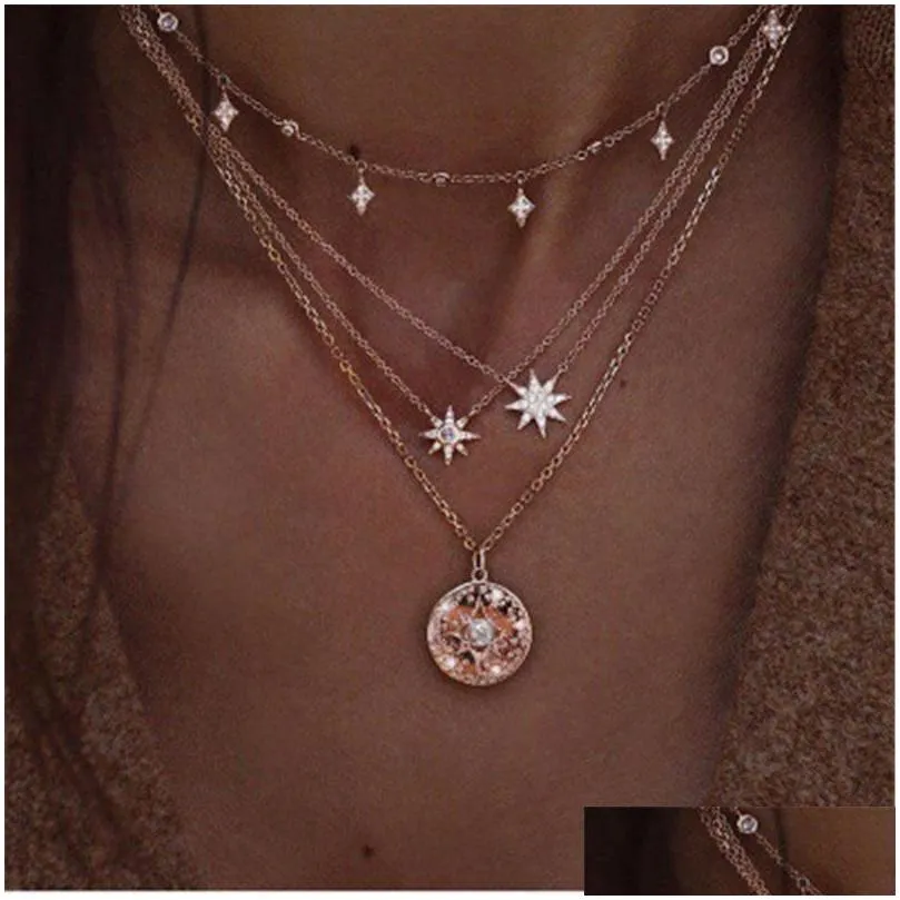 Pendant Necklaces Crystal Star Mtilayer C Gold Chain Necklace Summer Beach Fashion Hip Hop Jewelry For Women Drop Ship Drop Delivery J Dhcdp