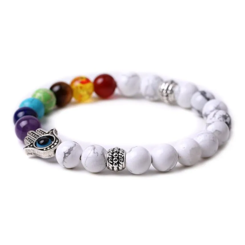 7 yoga chakra stone bracelet natural stone strand hand charm amethyst howlite lapis gemstone beaded elastic bracelet for men women fashion