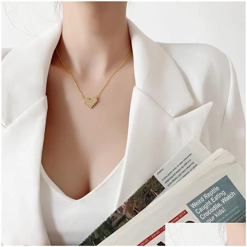 Pendant Necklaces Mosaic Diamond Heart Necklace Plated 925 Sier Pendant Love Fl Crystal Gold Necklaces For Women Fashion Jewelry Will Dheqt