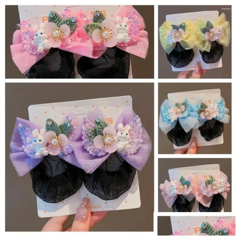 Hair Accessories Princess Snood Spring Clip Kids Headwear Colorful Mesh Bow Nets Styling Tool Sequin