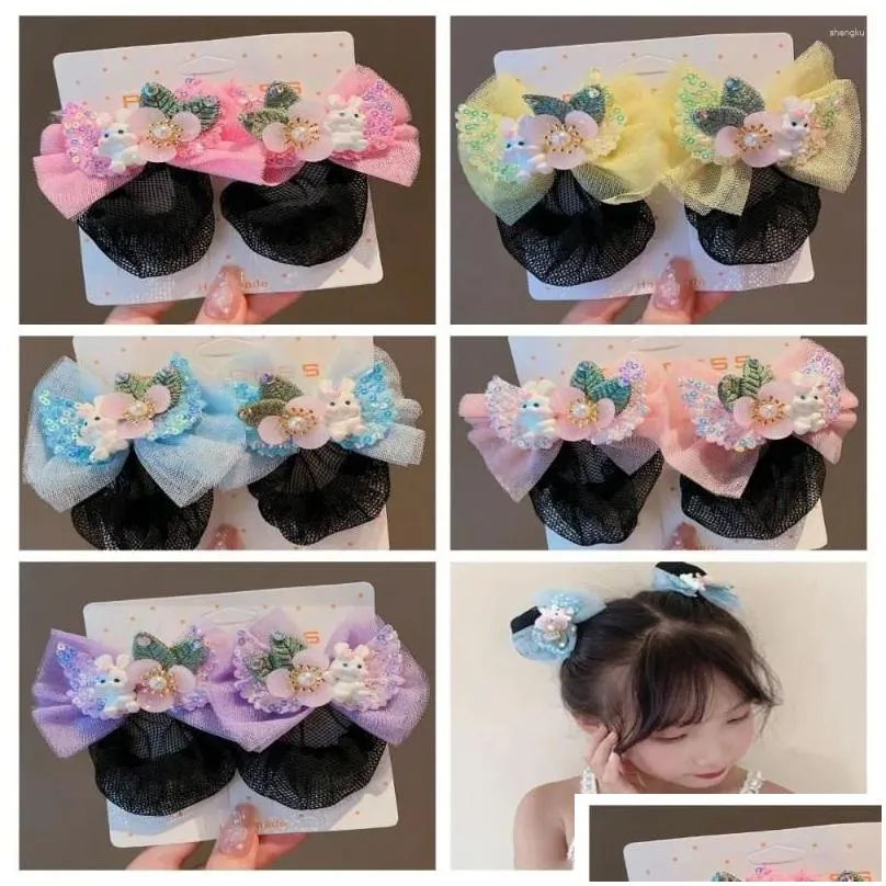 Hair Accessories Princess Snood Spring Clip Kids Headwear Colorful Mesh Bow Nets Styling Tool Sequin