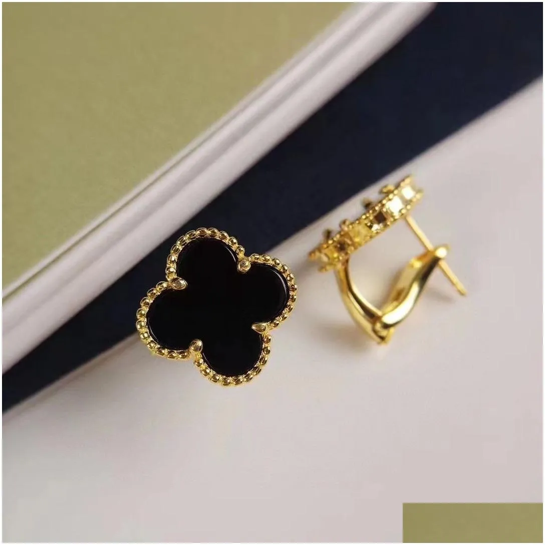 18K gold love clover designer earrings clip for women luxury cute sweet engagement elegant charm white red ear rings earring earings birthday gifts