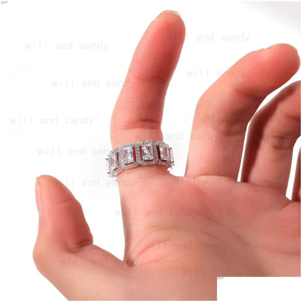 Cluster Rings Gold Fl Iced Out Ring Band Bling Cubic Zirconia Diamond Rings For Women Men Hiphop Fashion Fine Jewelry Gift Drop Deliv Dhsze