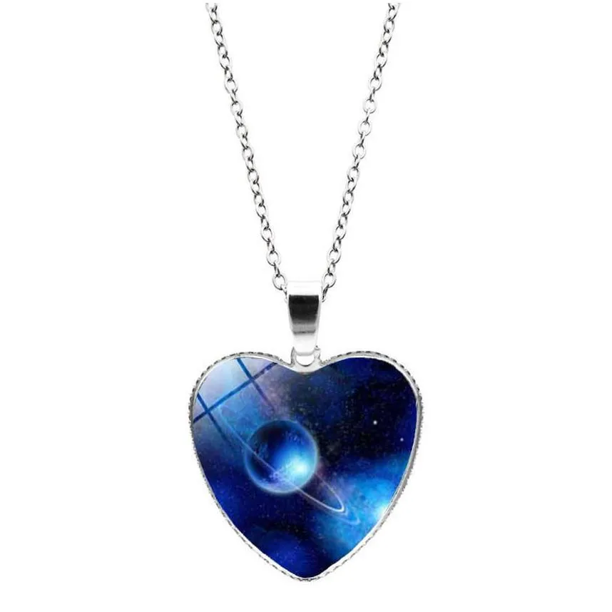 Pendant Necklaces Women Girls Universe Star Moon Heart Necklaces Glass Cabochon Pendant Necklace Fashion Jewelry Gift Will And Drop De Dhe5Z