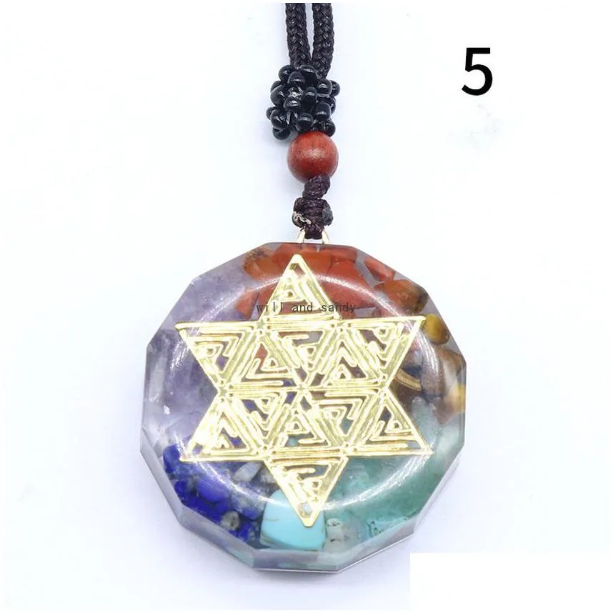 Pendant Necklaces Seven Chakra Natural Stones Orgonite Pendant Necklace Crystal Precious Stone Gravel Meditation 7 Yoga Necklaces Fash Dh1Mv