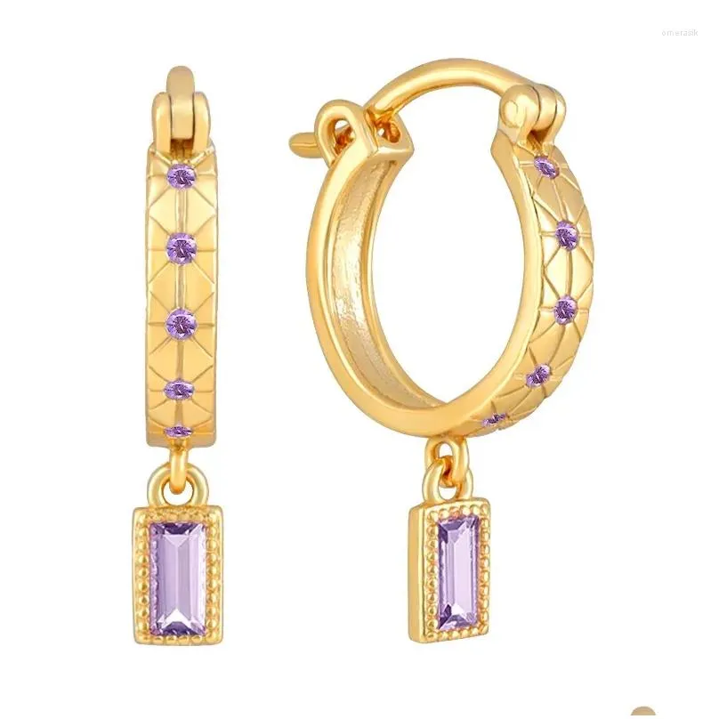 Dangle Earrings Exquisite Simple Personality Colorful Zircon Geometric Square Pendant Hoop For Women Bling Jewelry Party Gift