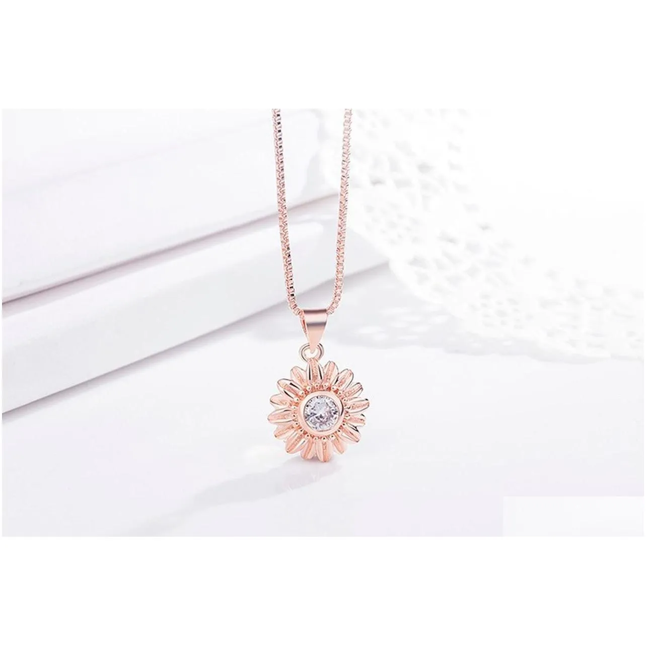 Pendant Necklaces Diamond Flower Daisy Pendant Necklace Plant Rose Gold Chain For Women Girls Fashion Jewelry Will And Drop Delivery J Dhhow