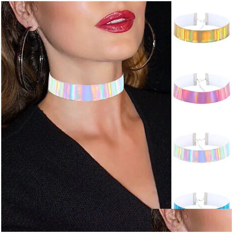 Chokers Laser Rainbow Leather Choker Necklace Collars Torques For Women Fashion Slave Jewelry Gift Will And Drop Delivery Jewelry Neck Dh35Y