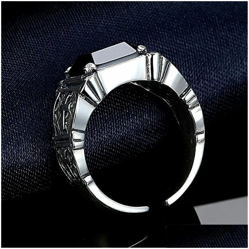 Solitaire Ring Ancient Sier Jesus Cross Ring Band Finger Agate Black Retro Open Adjustable Diamond Chunky Rings For Men Fashion Jewel Dh2Vj