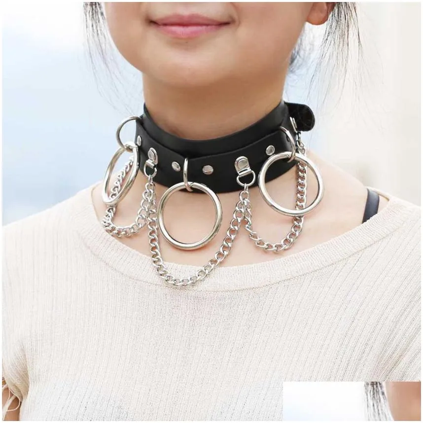 Chokers Y Pu Leather Collar Chokers Adjustable Exotic Nightclub O-Ring Chain Choker Necklace Neck Ring For Women Fashion Jewelry Drop Dhjlh