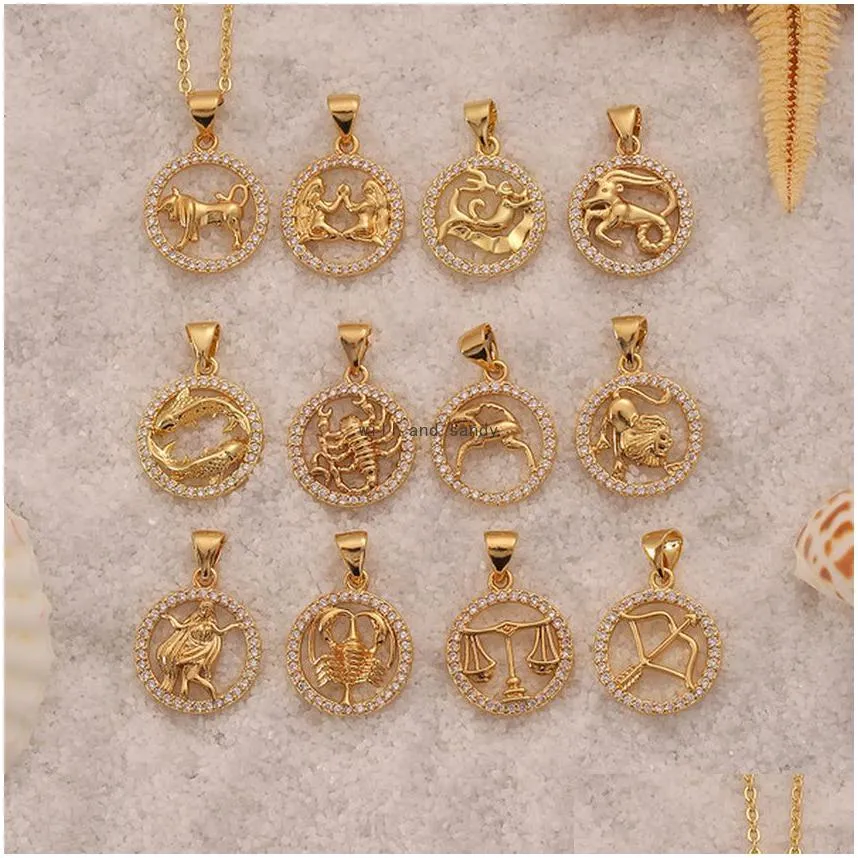 Pendant Necklaces 12 Zodiac Sign Necklace Gold Chain Animal Coin Pendant Pisces Pendants Charm Star Choker Astrology Necklaces For Wom Dh3Ey