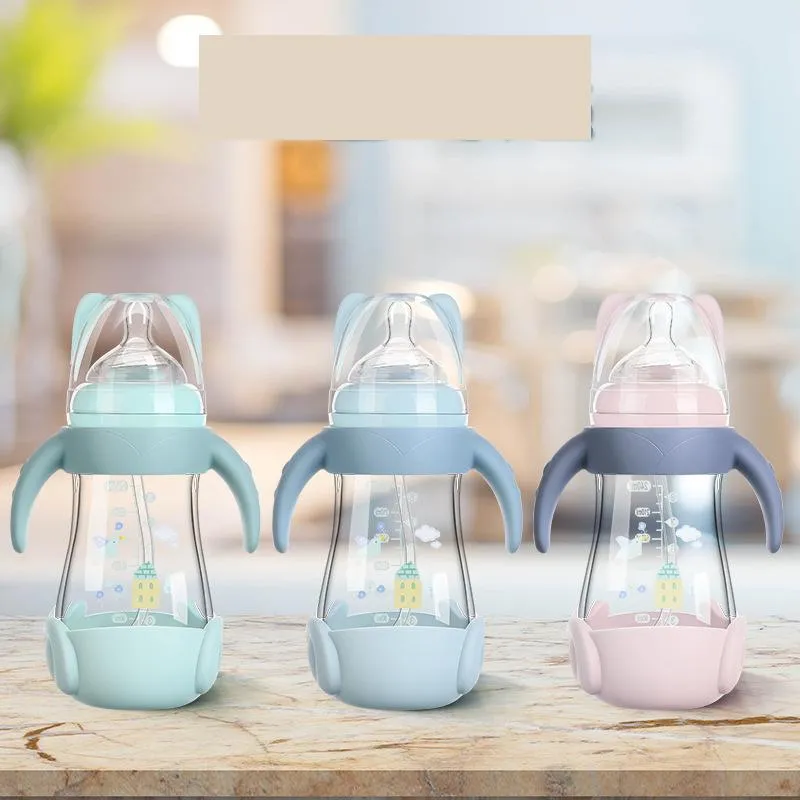 baby crystal diamond drop resistant glass baby bottle portable cartoon baby bottle