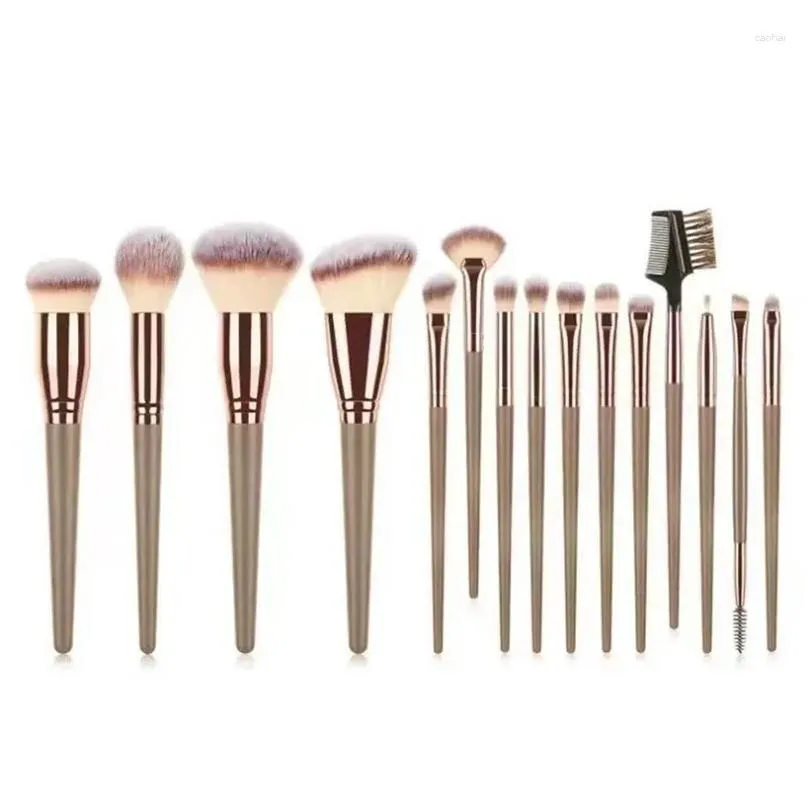 Makeup Brushes 15Pcs Champagne Gold Brush Set Foundation Eyebrow Full