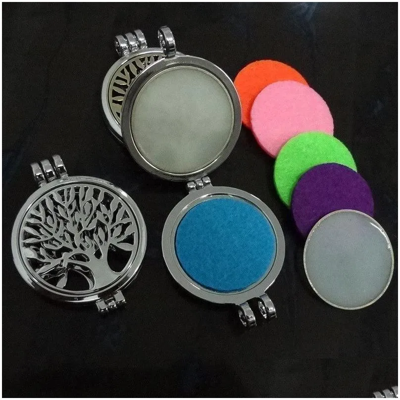 Pendant Necklaces 3 Colors Tree Of Life Aromatherapy  Oil Diffuser Necklace Openable Locket With Refill Pads Diy Hip Hop Jewe Dht7A