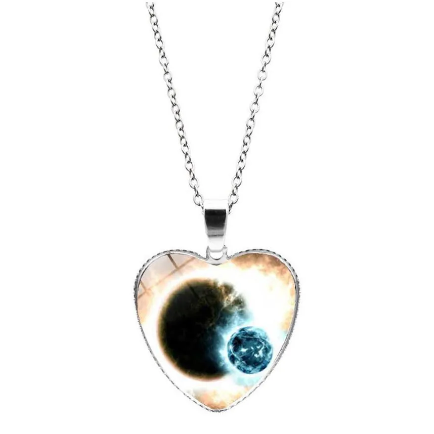 Pendant Necklaces Women Girls Universe Star Moon Heart Necklaces Glass Cabochon Pendant Necklace Fashion Jewelry Gift Will And Drop De Dhe5Z