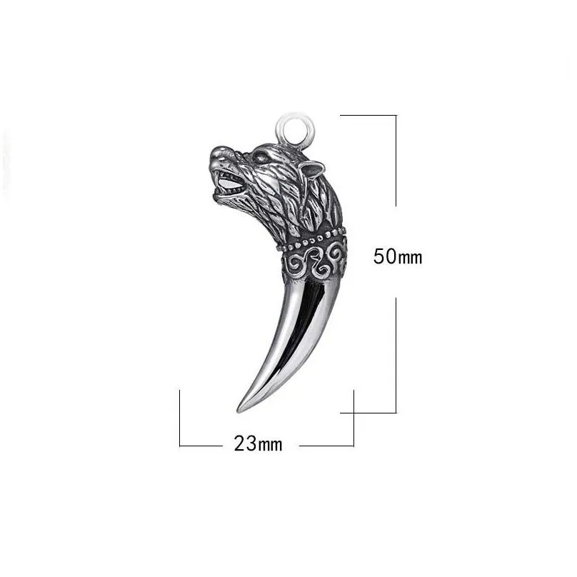 Pendant Necklaces Ancient Sier Head Wolf Tooth Pendant Necklaces Stainless Steel Chain Necklace Women Men Hiphop Fashion Fine Jewelry Dhciw
