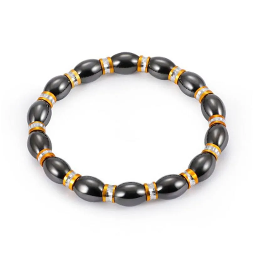 Beaded Black Beaded Hematite Round Strands Stretch Bracelet For Men And Women Anti-Fatigue Magnetic Therapy Bracelets Jewelry Drop Sh Dhz3B