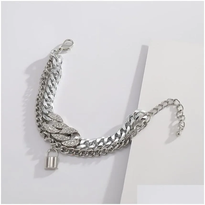 padlock charm multilayer stacking bracelets charm crystal cuban chain bracelet for women fashion jewelry will and sandy
