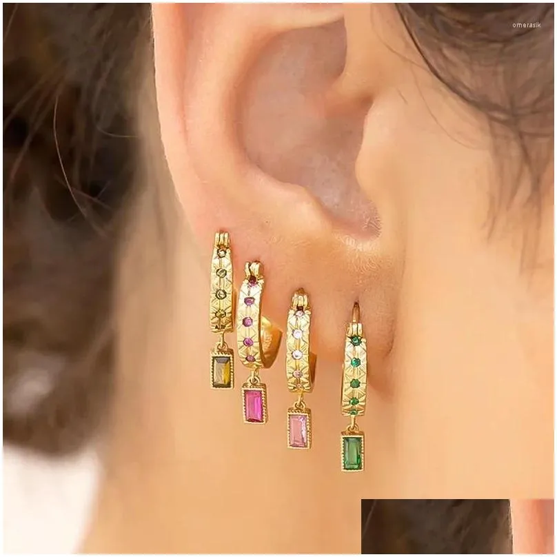 Dangle Earrings Exquisite Simple Personality Colorful Zircon Geometric Square Pendant Hoop For Women Bling Jewelry Party Gift