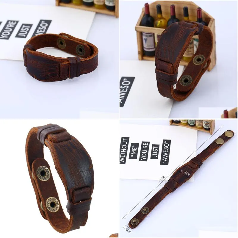 Bangle Button Adjustable Leather Bangle Cuff Watch Shape Bracelet Wristand For Men Women Fashion Jewelry Drop Delivery Jewelry Bracel Dh5Qf