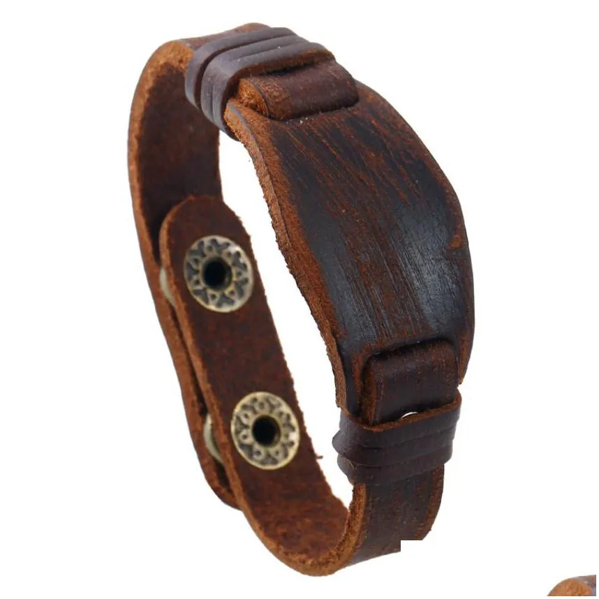 Bangle Button Adjustable Leather Bangle Cuff Watch Shape Bracelet Wristand For Men Women Fashion Jewelry Drop Delivery Jewelry Bracel Dh5Qf