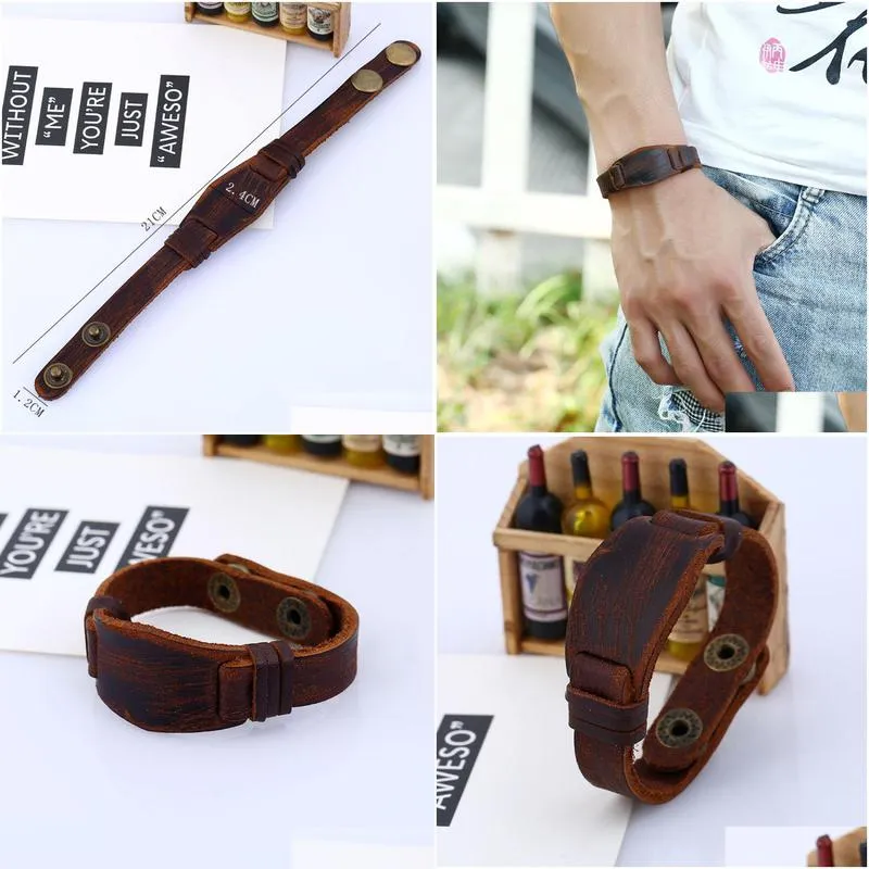 Bangle Button Adjustable Leather Bangle Cuff Watch Shape Bracelet Wristand For Men Women Fashion Jewelry Drop Delivery Jewelry Bracel Dh5Qf