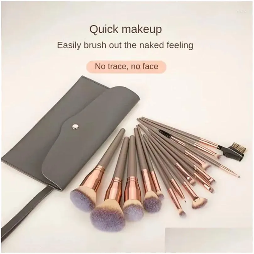 Makeup Brushes 15Pcs Champagne Gold Brush Set Foundation Eyebrow Full