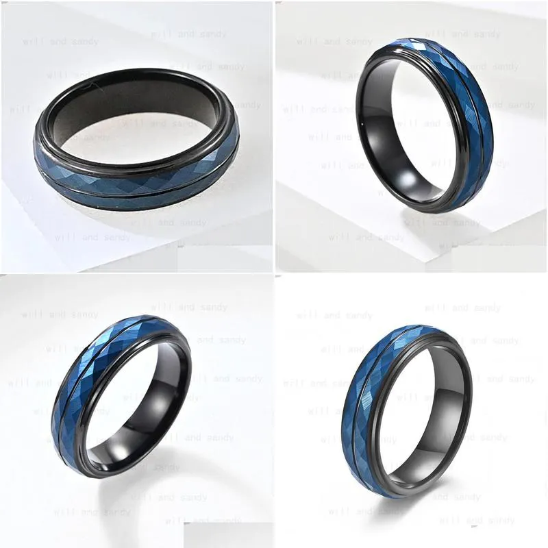 Band Rings Tungsten Steel Rhombus Black Contrast Color Ring Band For Men Women Hip Hop Fashion Fine Jewelry Drop Delivery Jewelry Rin Dhnuy