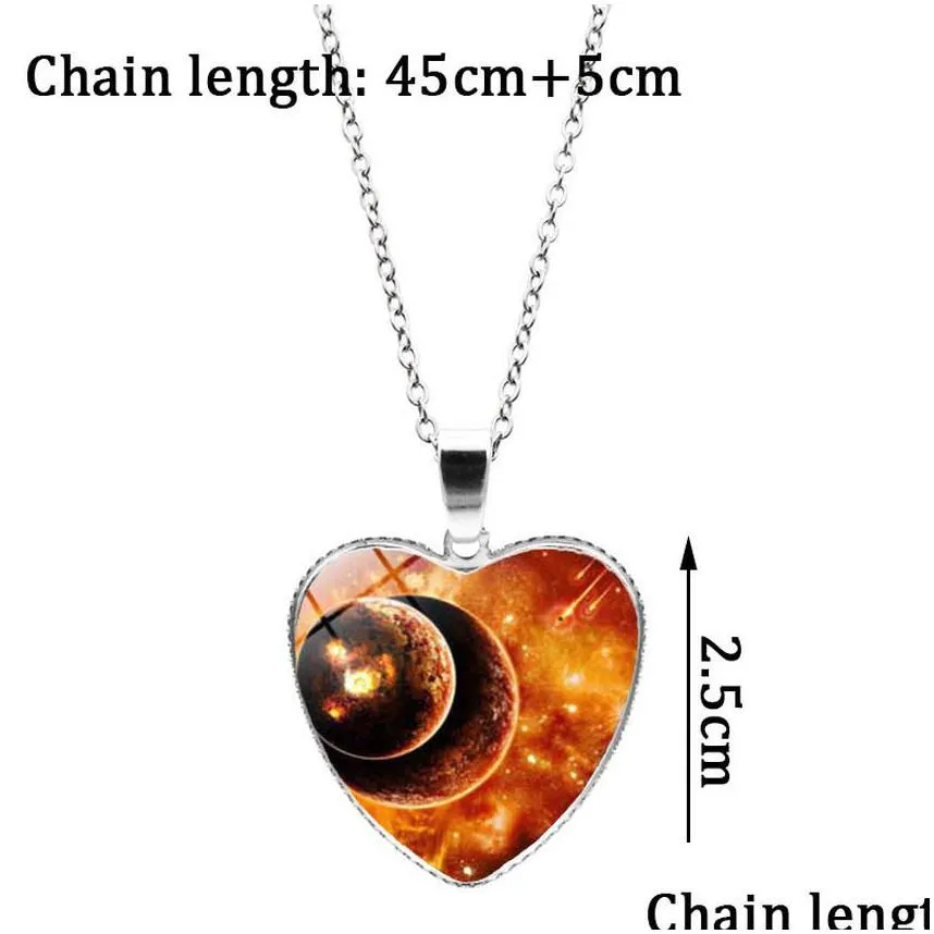 Pendant Necklaces Women Girls Universe Star Moon Heart Necklaces Glass Cabochon Pendant Necklace Fashion Jewelry Gift Will And Drop De Dhe5Z