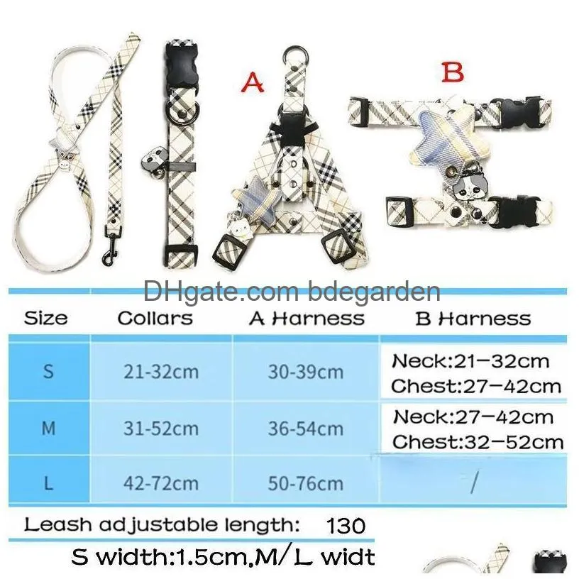 Luxury Dog Collars Leashes Set Designer Harnesses Plaid Pattern Pet Collar And Pets Chain For Small Large Dogs Chihuahua Poodle Corgi Dhaus