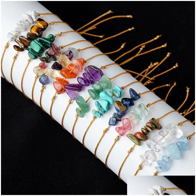 irregular crystal natural chip stone bracelet rope adjustable braided gravel gemstone beaded bracelet for women