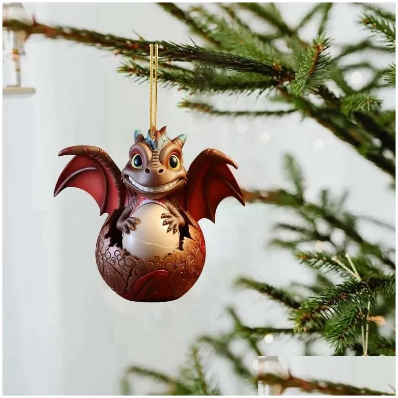 Christmas Decorations Tree Pendants Dragon Ornament Realistic Keychain Window Decor Acrylic Egg Decoration Accessories Gifts