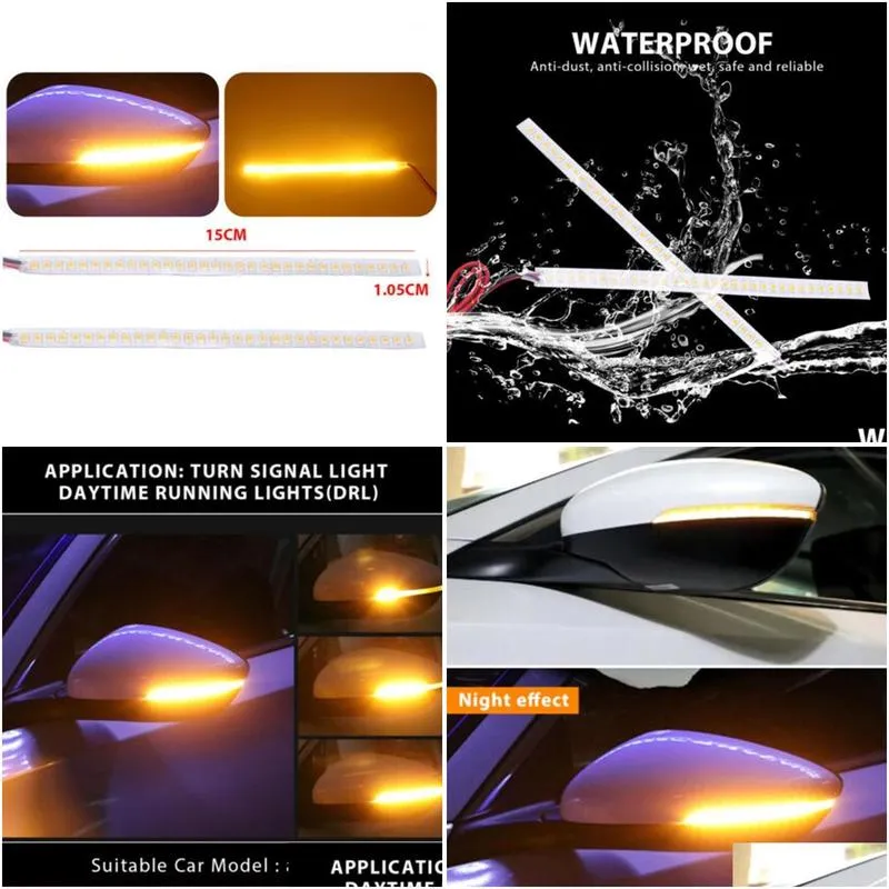 Car Emergency Lights Waterproof Car Rear View Mirror Turn Signal Light For 15Cm Led Indicator Blinker Strip Lamp Flexible Flowing Ligh Dhocg