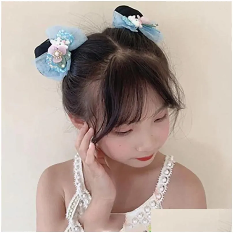 Hair Accessories Princess Snood Spring Clip Kids Headwear Colorful Mesh Bow Nets Styling Tool Sequin