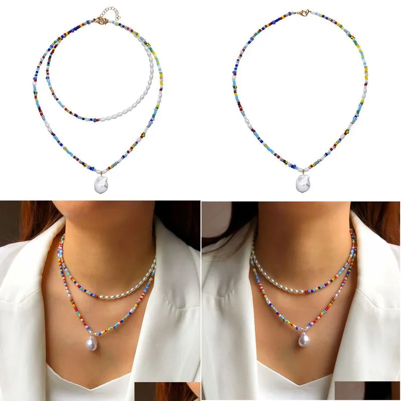 Pendant Necklaces Summer Bohemian Pearl Pendant Beads Necklace Chokers Women Necklaces Collar Fashion Jewelry Will And Drop Delivery J Dhy2K