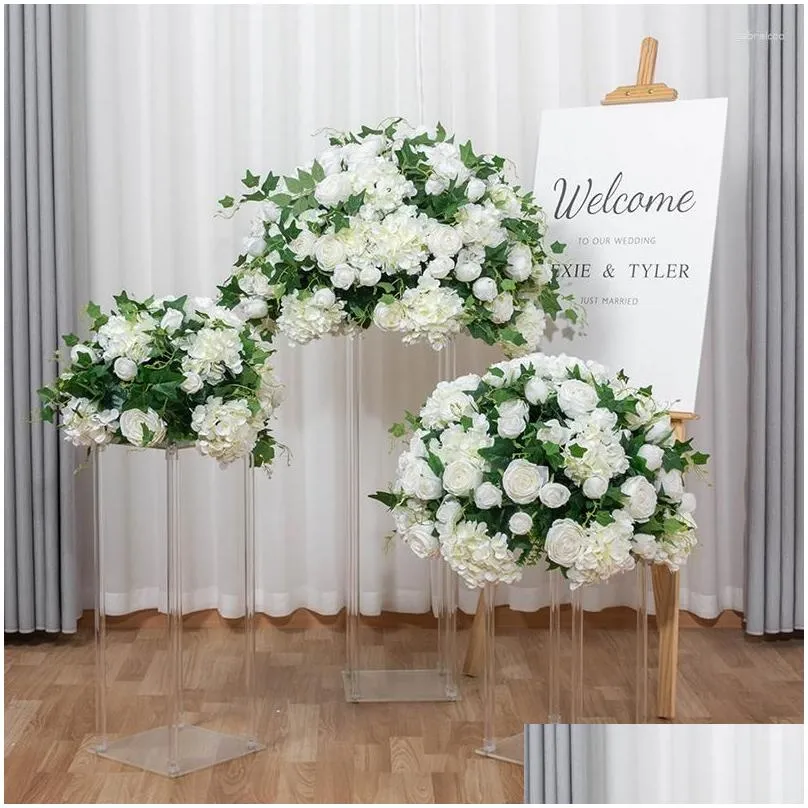 Decorative Flowers 45cm-70cm Custom Large Artificial Flower Ball Wedding Table Centerpieces Stand Decor Geometric Shelf Party Stage Proposal