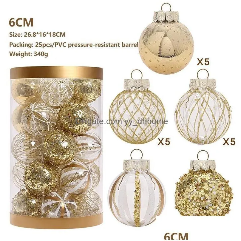 christmas decorations tree balls hanging 25pcs ornaments glittering baubles pvc white gold set for 221123
