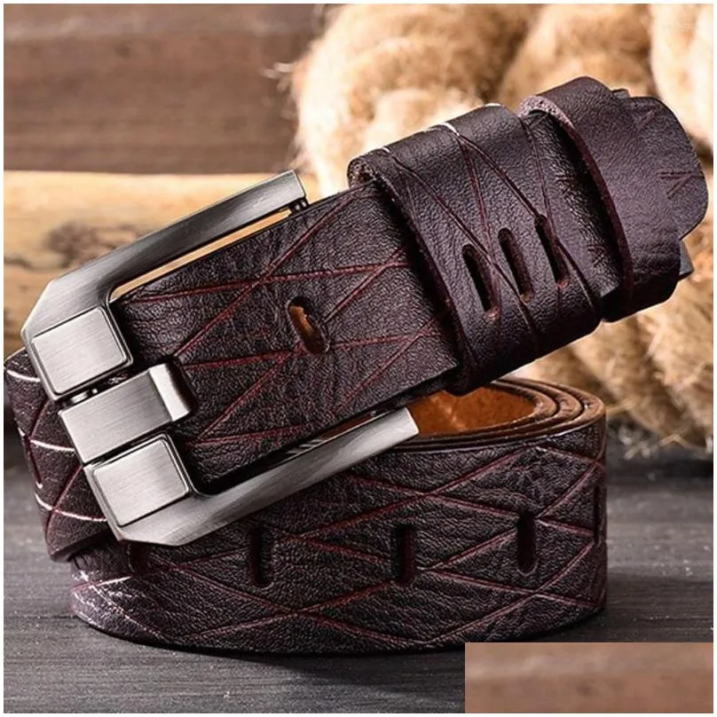 Belts Durable Vintage Casual All-Match Genuine Leather Belt Pants Bands Men Pin Buckle Waistband Drop Delivery Dhwuh