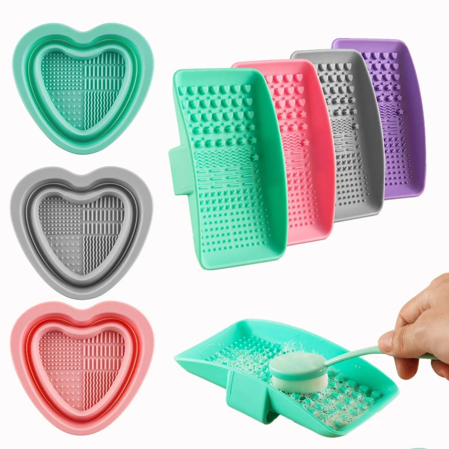 handheld silicone brush scrubber / foldable brush cleaning bowl mat to clean blender brushes a lot easier brush cleaning palette