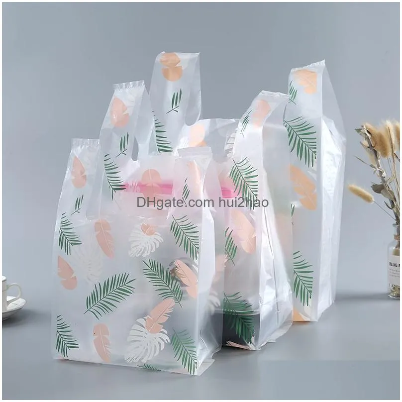 gift wrap 50pcs food plastic bag fashion feather pattern vest bag pizza burger outer packing bag supermarket store party wedding candy bag