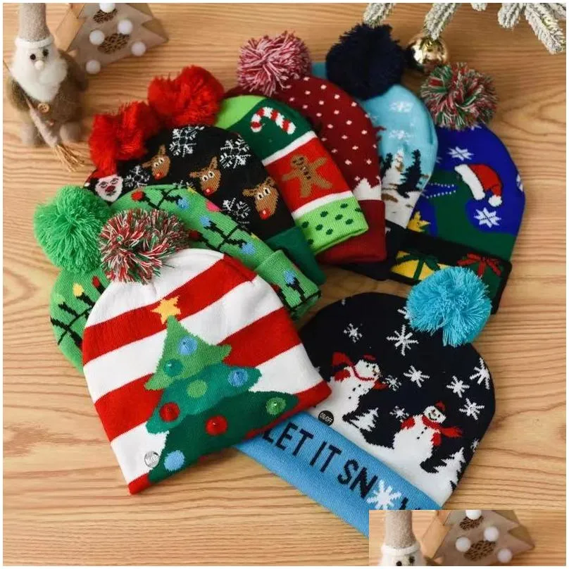 fashionable christmas led light knitted hat lantern party warm adult ball hat wholesale